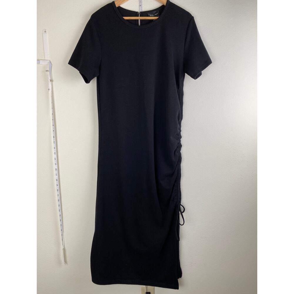 Line & Dot Ratha Ribbed Midi Dress Black Drawstring Side Slit Large - Picture 6 of 14